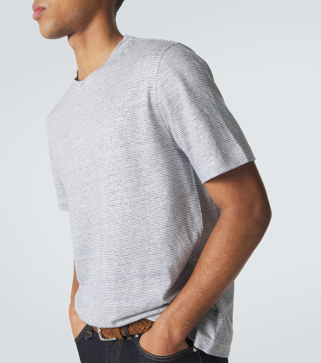 Brioni - Striped linen and cotton T-shirt