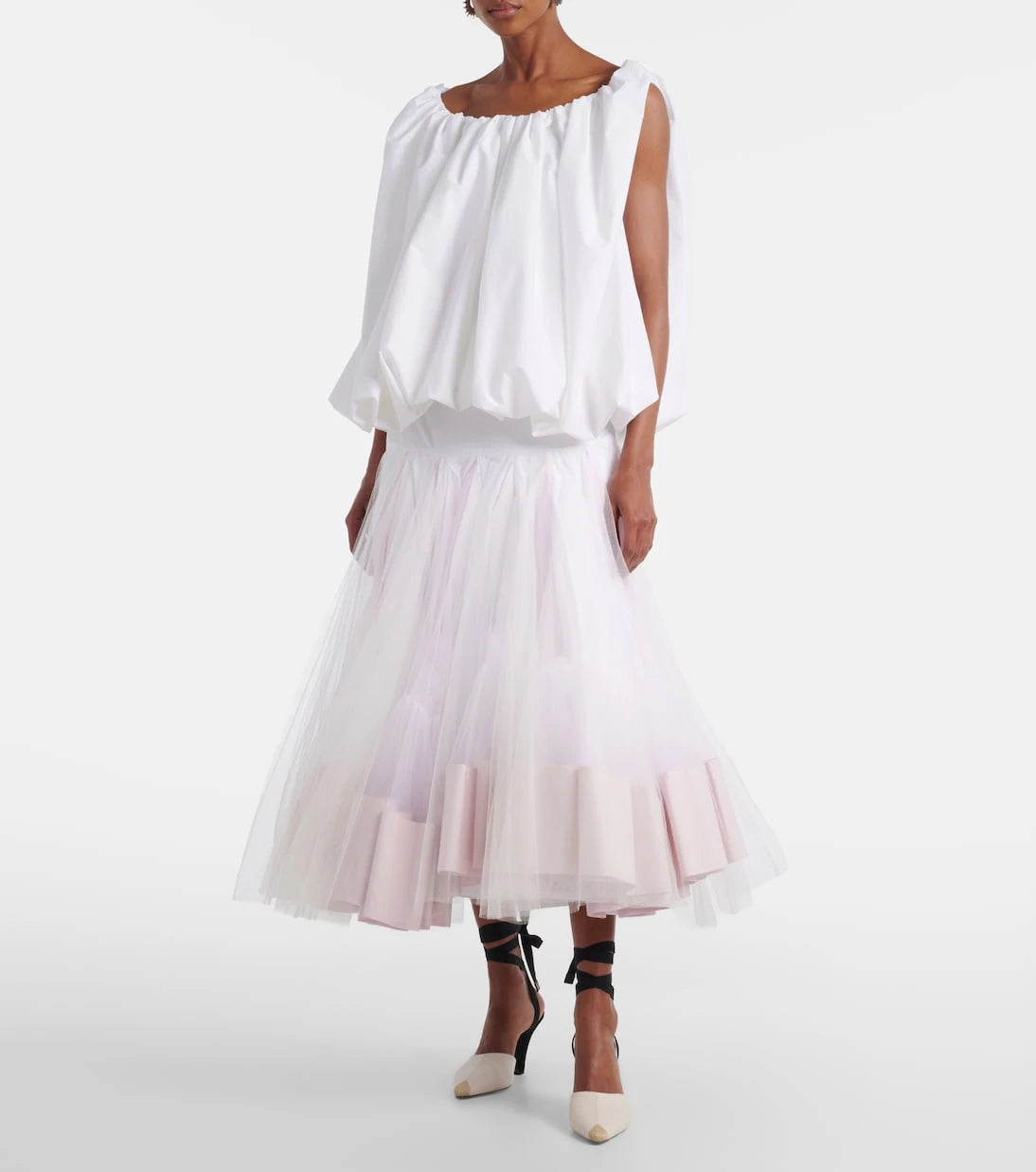 Jacquemus - Mireio tulle-trimmed cotton poplin midi skirt