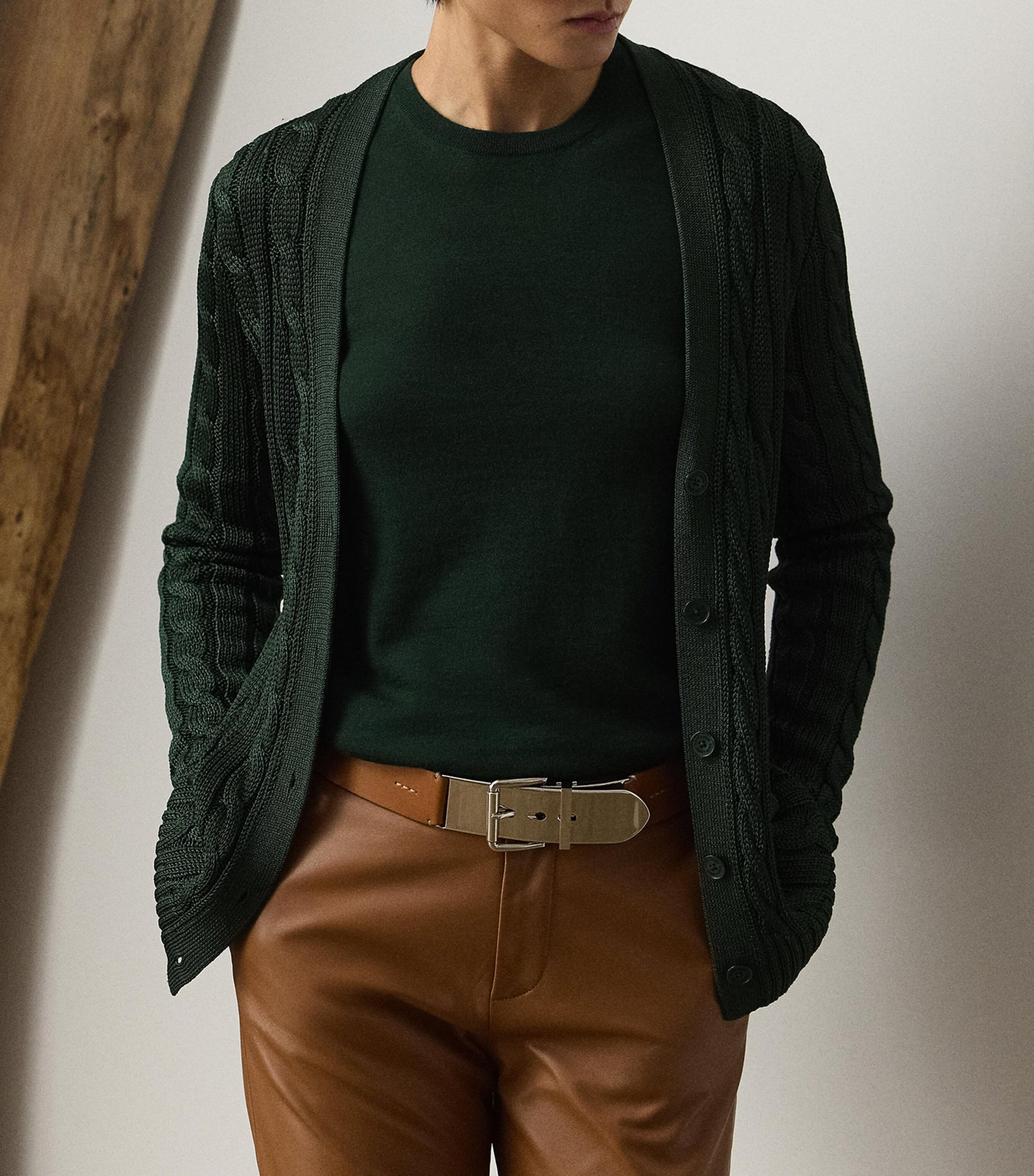 Ralph Lauren Collection Green Silk Cable-Knit Cardigan