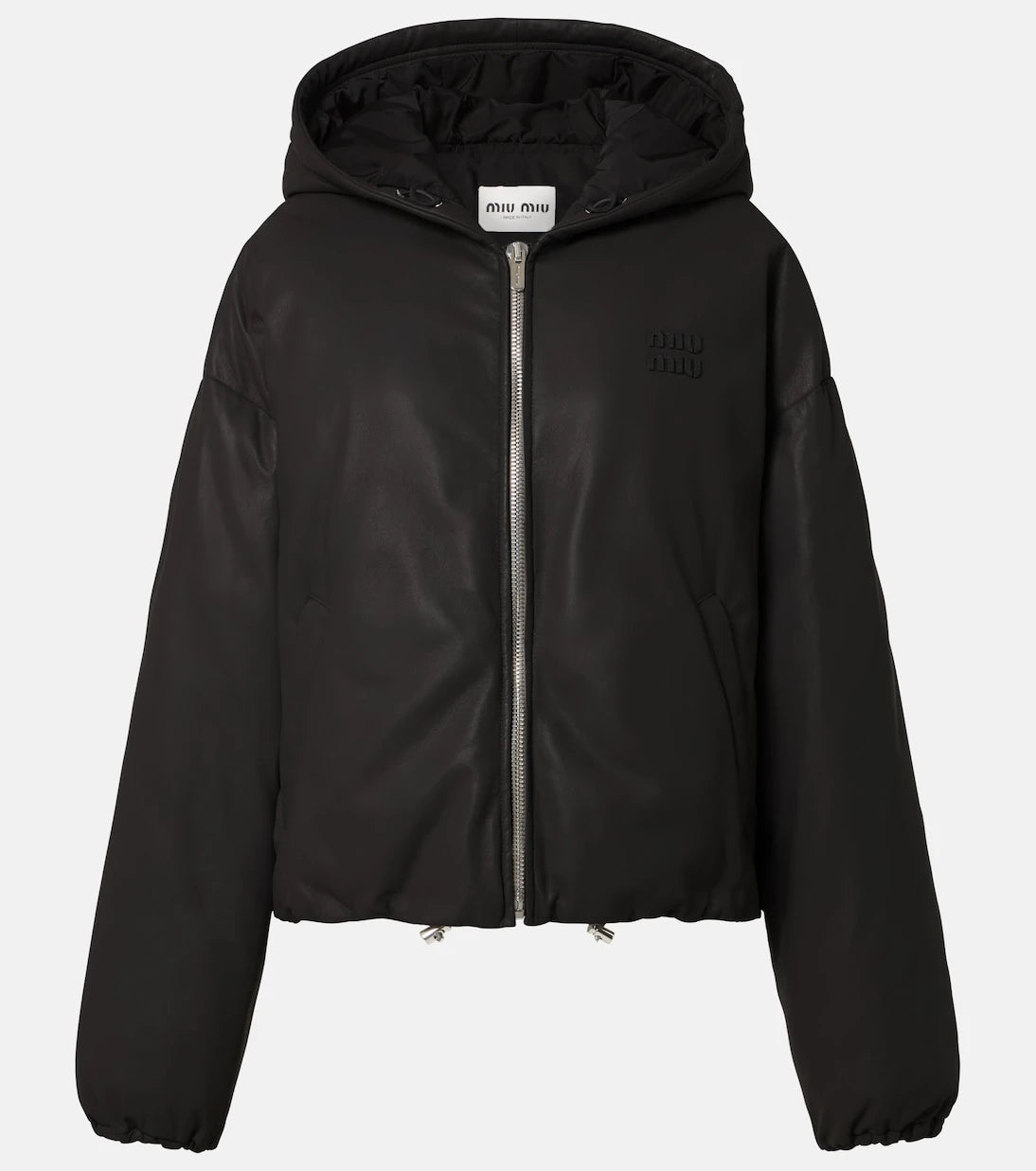 Miu Miu - Logo leather puffer jacket