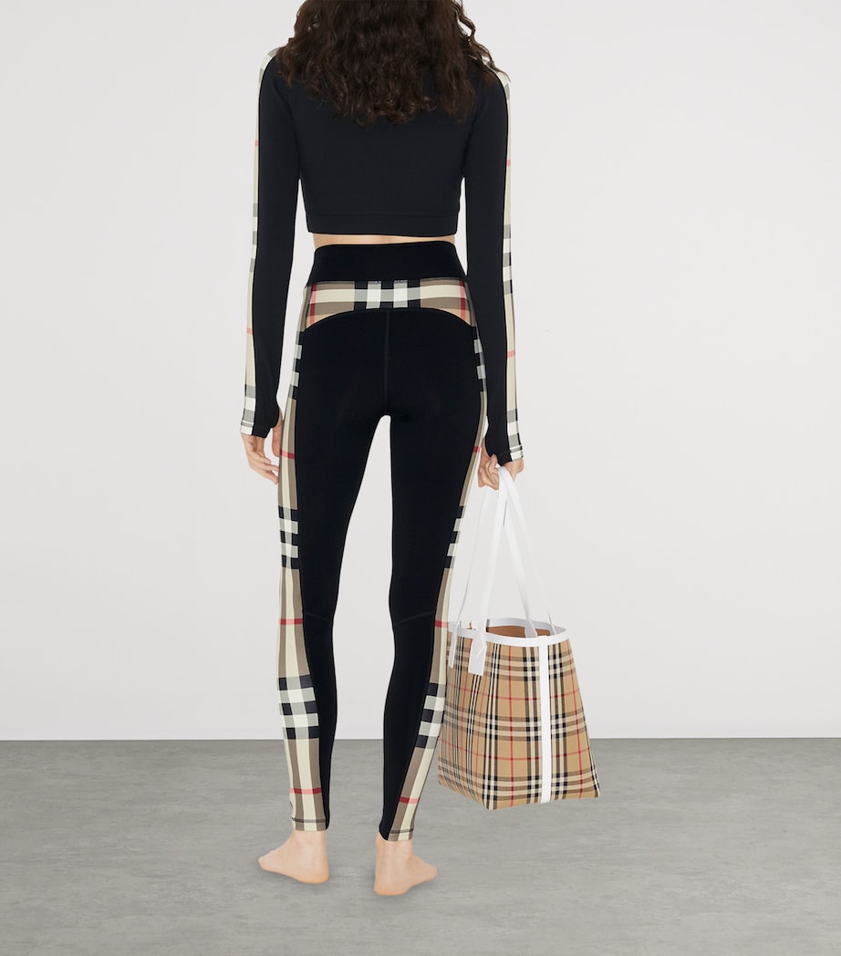 Black Stretch-Jersey Check-Trim Leggings