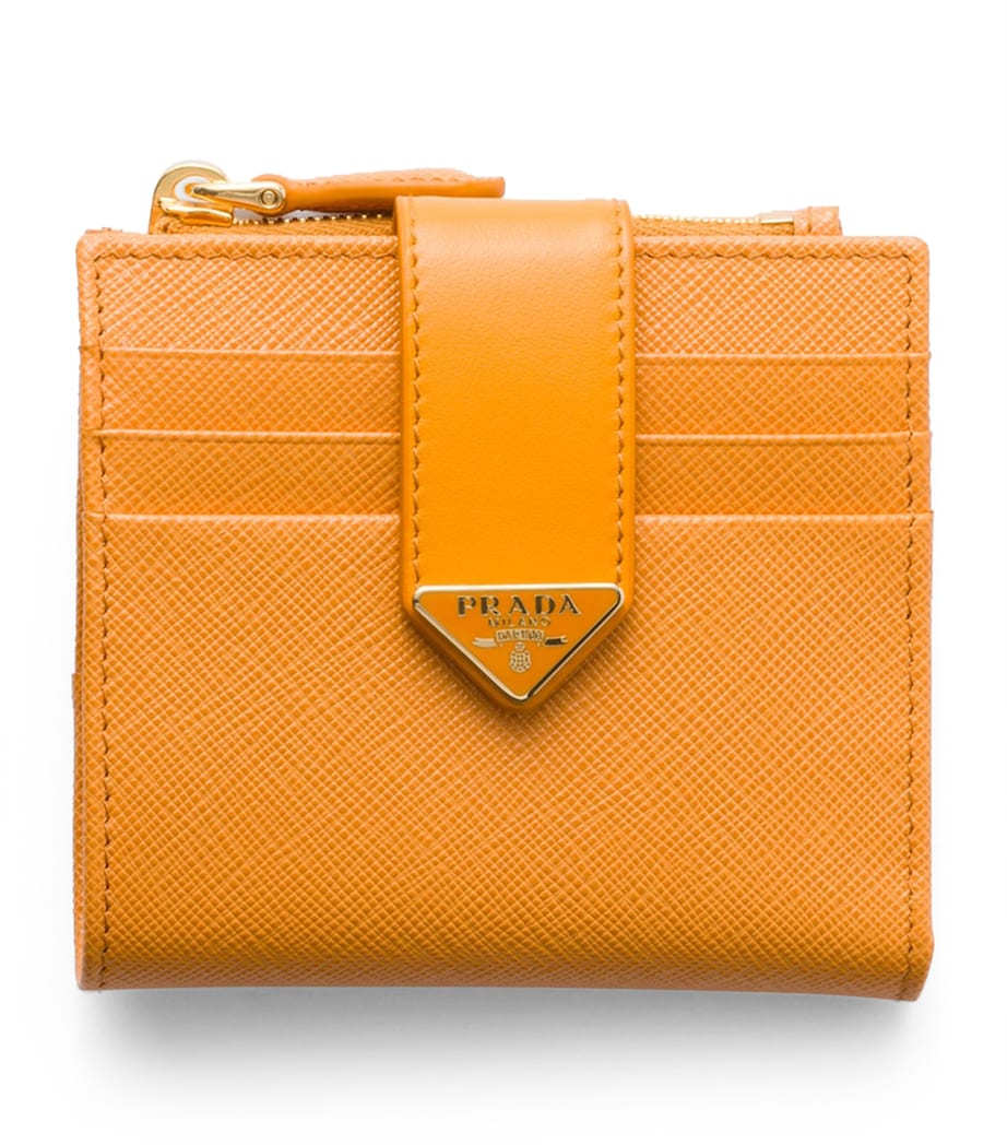 Prada Orange Small Saffiano Leather Bifold Wallet