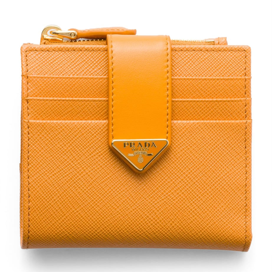 Prada Orange Small Saffiano Leather Bifold Wallet