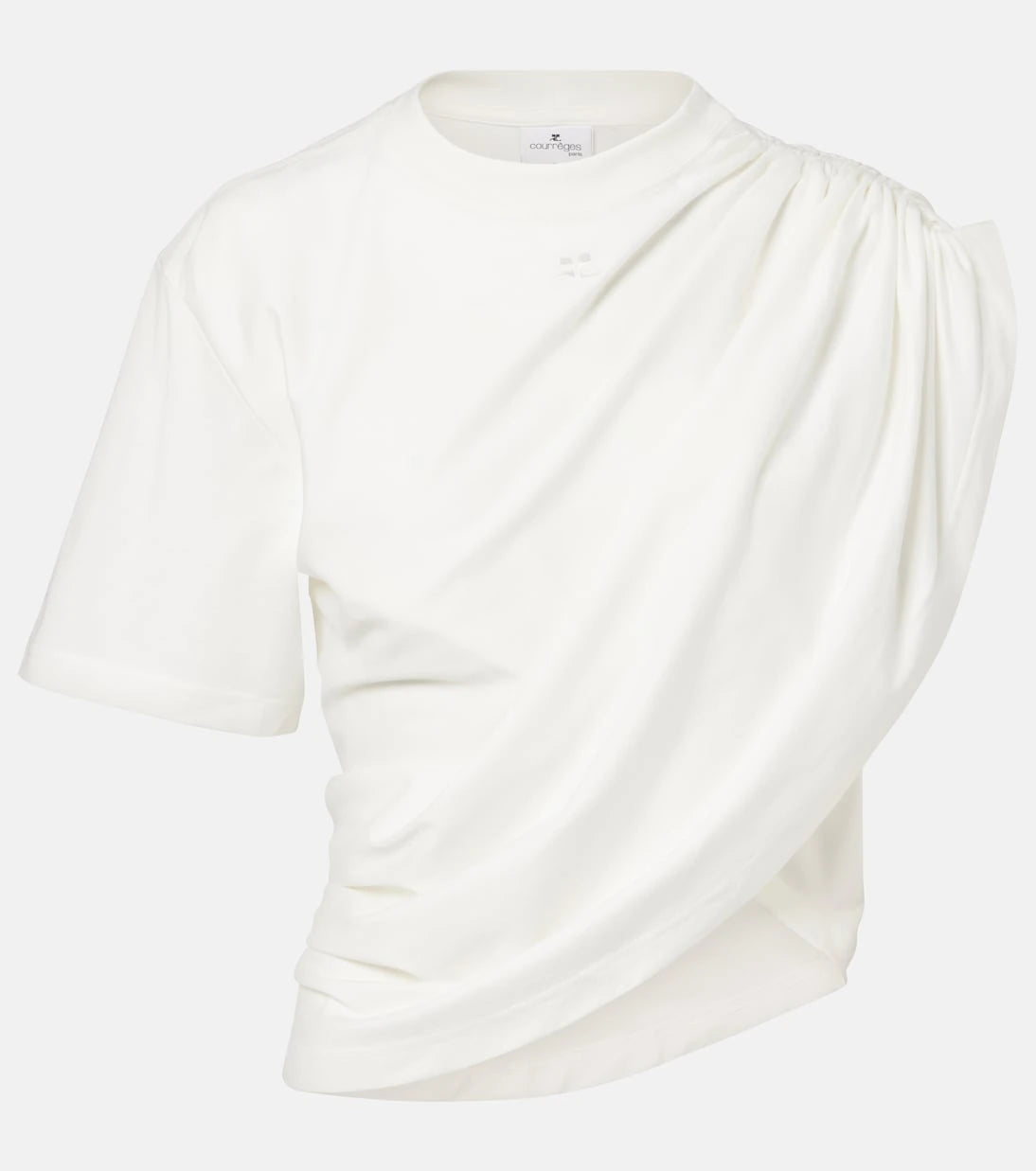 Courrèges - Ruched asymmetric cotton jersey T-shirt