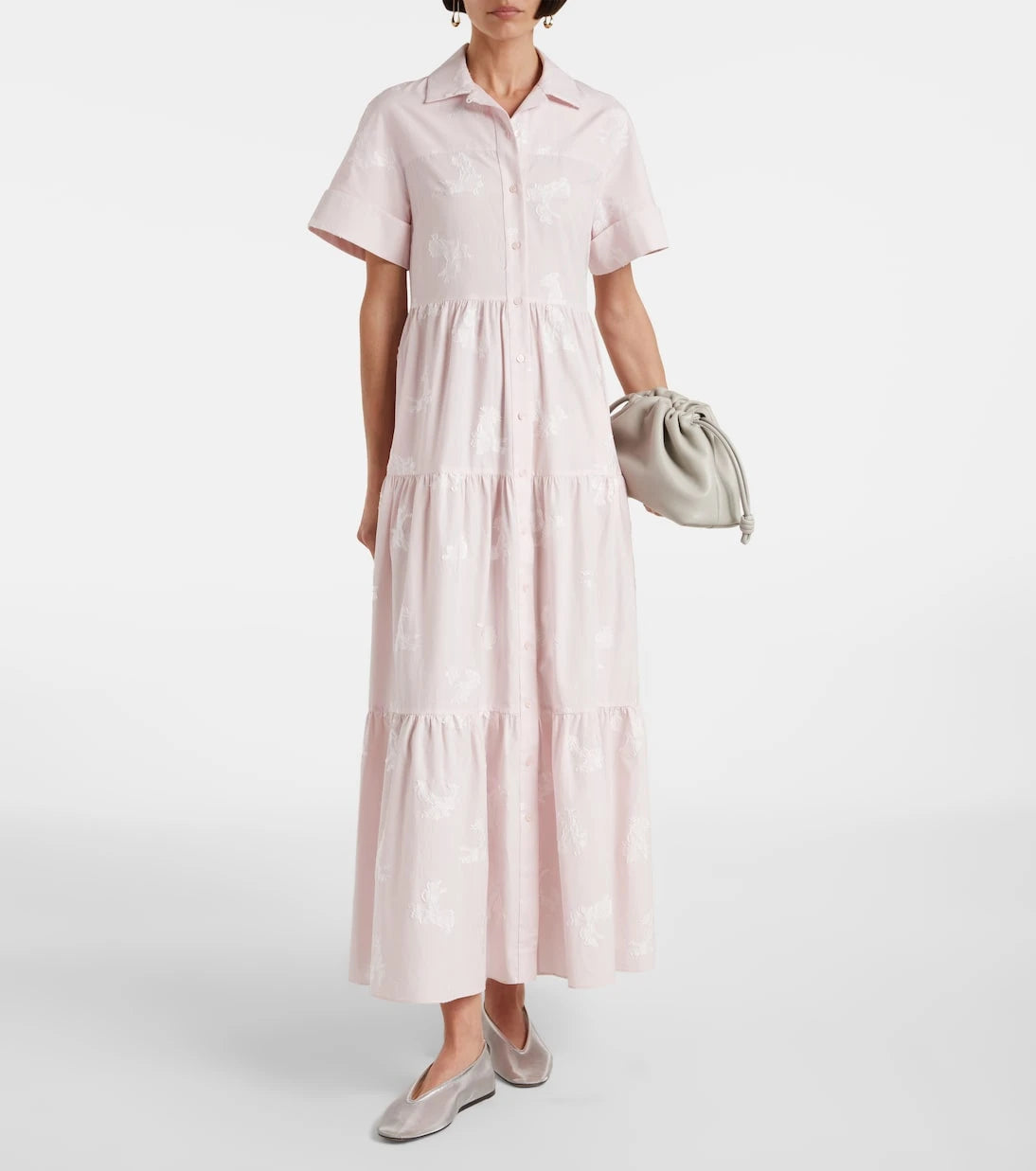 Erdem - Embroidered tiered cotton shirt dress