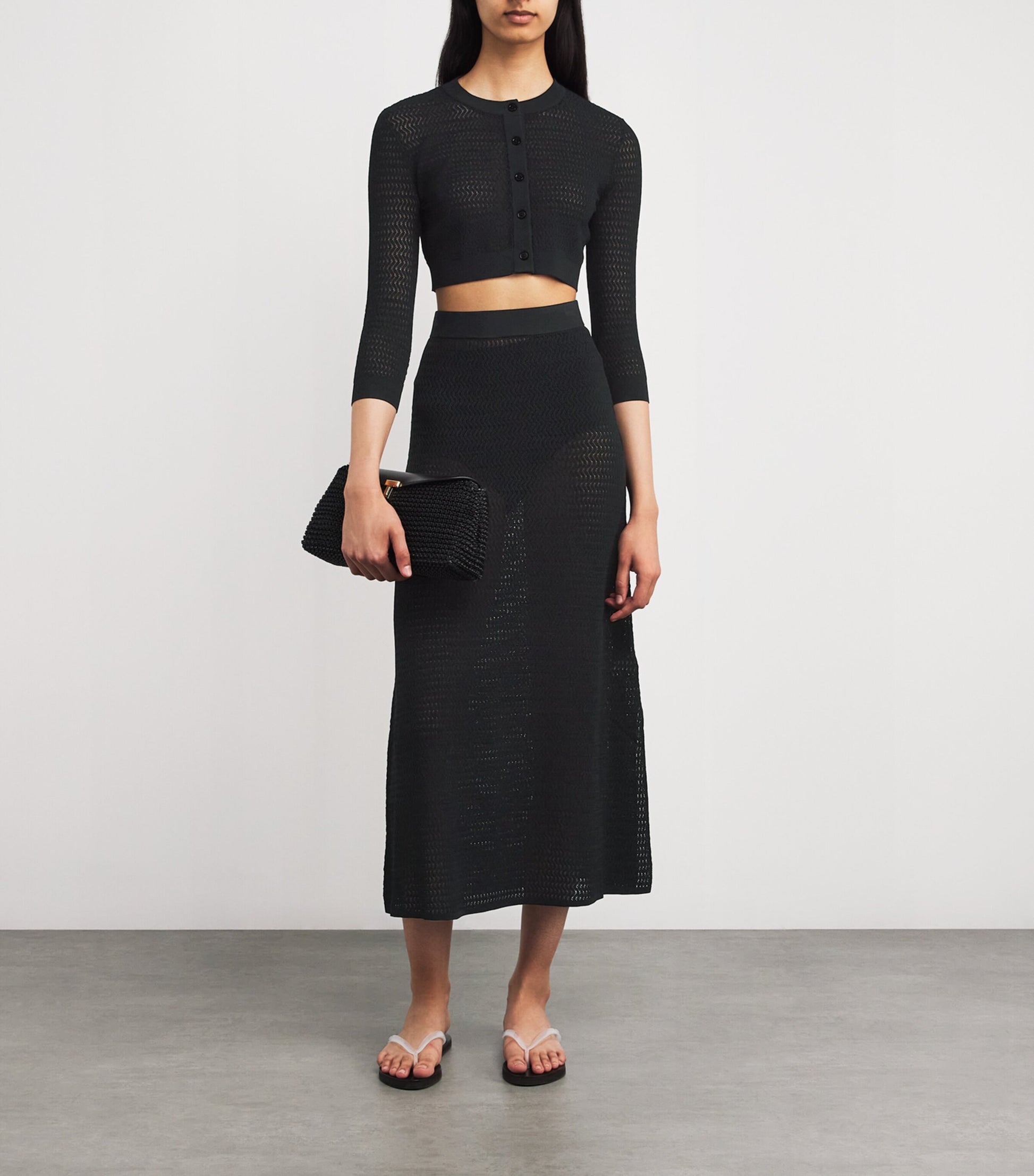 Victoria Beckham Black Cropped Round-Neck Cardigan
