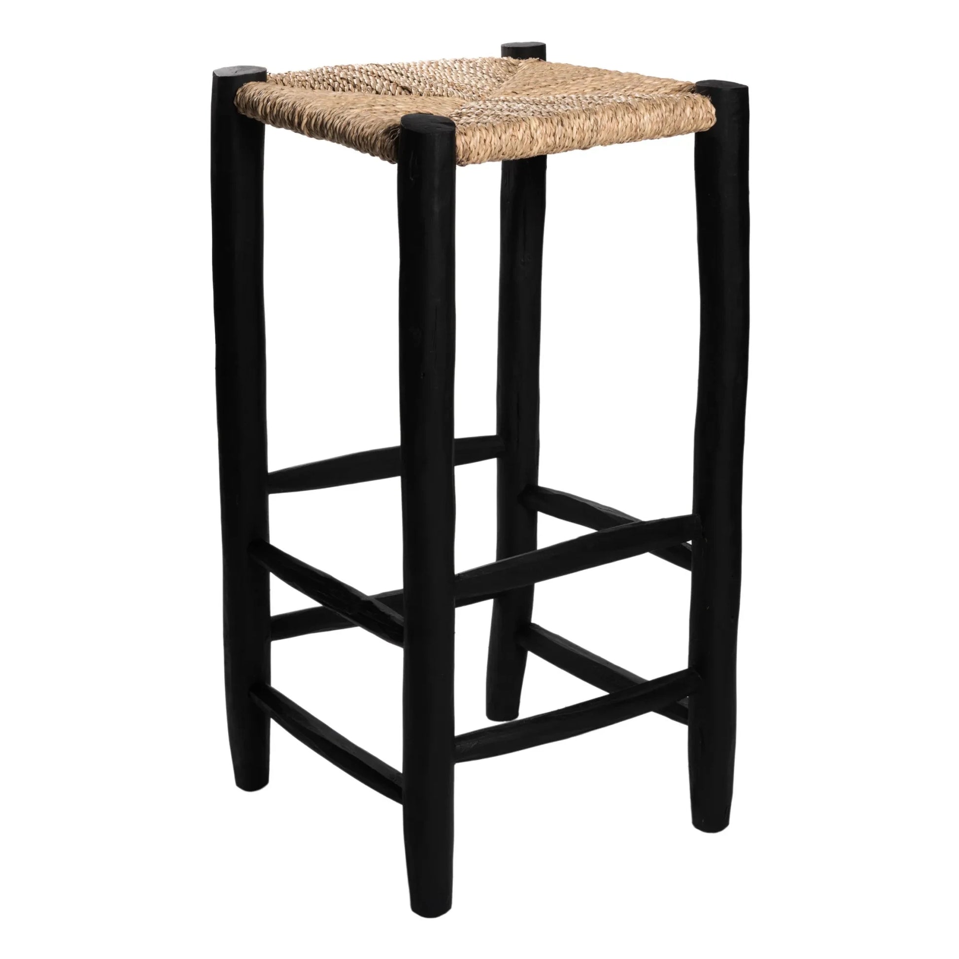 Cosydar - Palm Leaf and Painted Wood Stool | Black