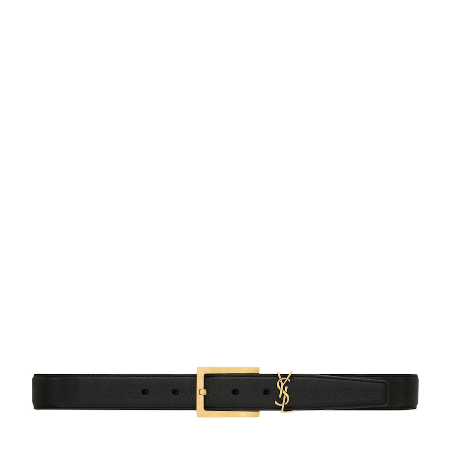 Black Leather Logo Belt
