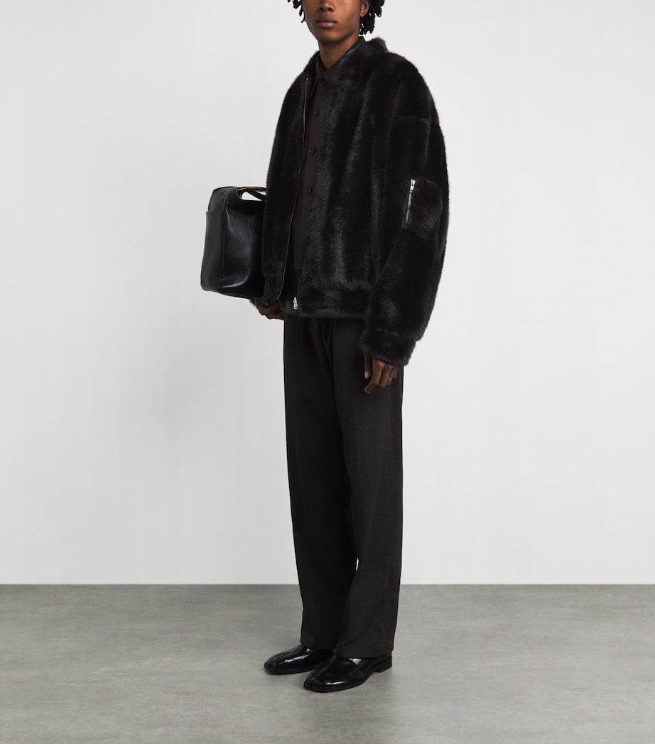 Maison Margiela Brown Reversible Faux Fur Bomber Jacket