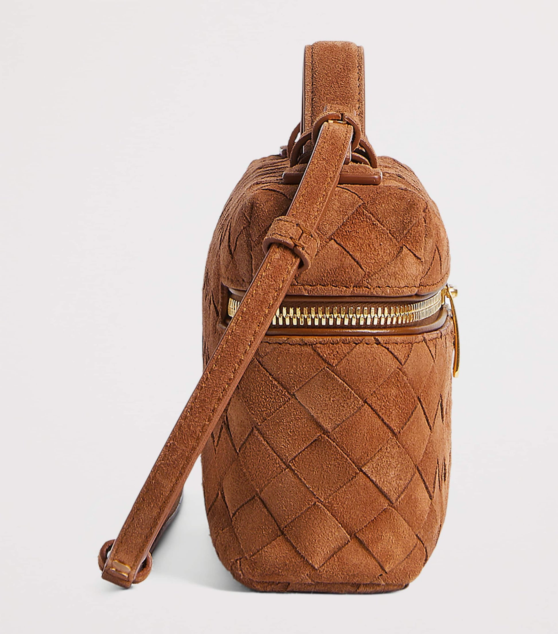 Brown Suede Bang Bang Vanity Case Top-Handle Bag