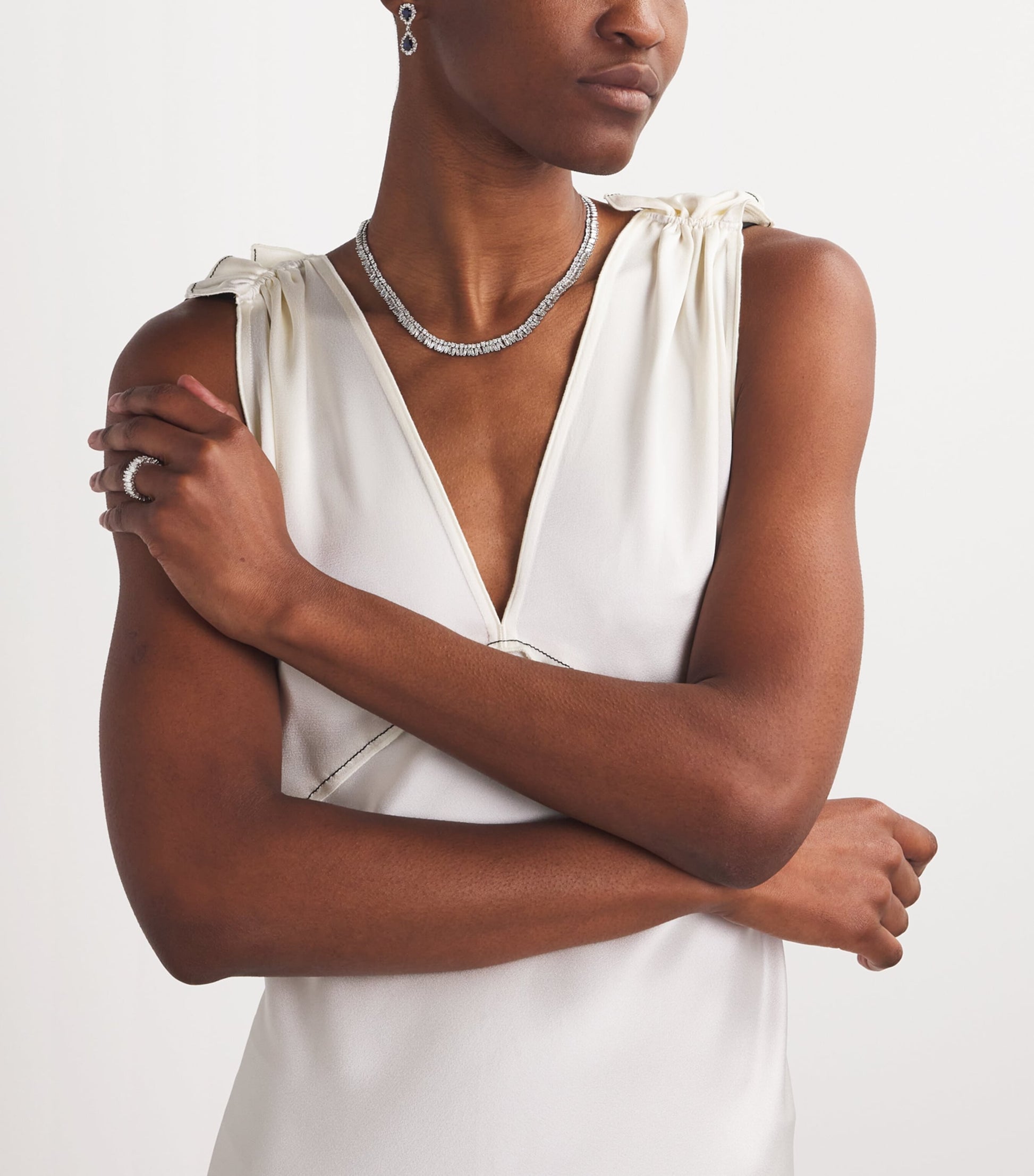 White Gold and Diamond Short Stack Tennis Necklace