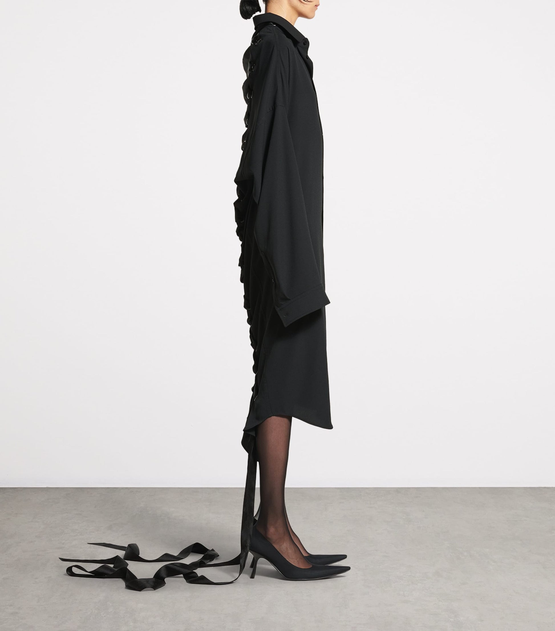 Balenciaga Black Lace-Up Shirt Dress