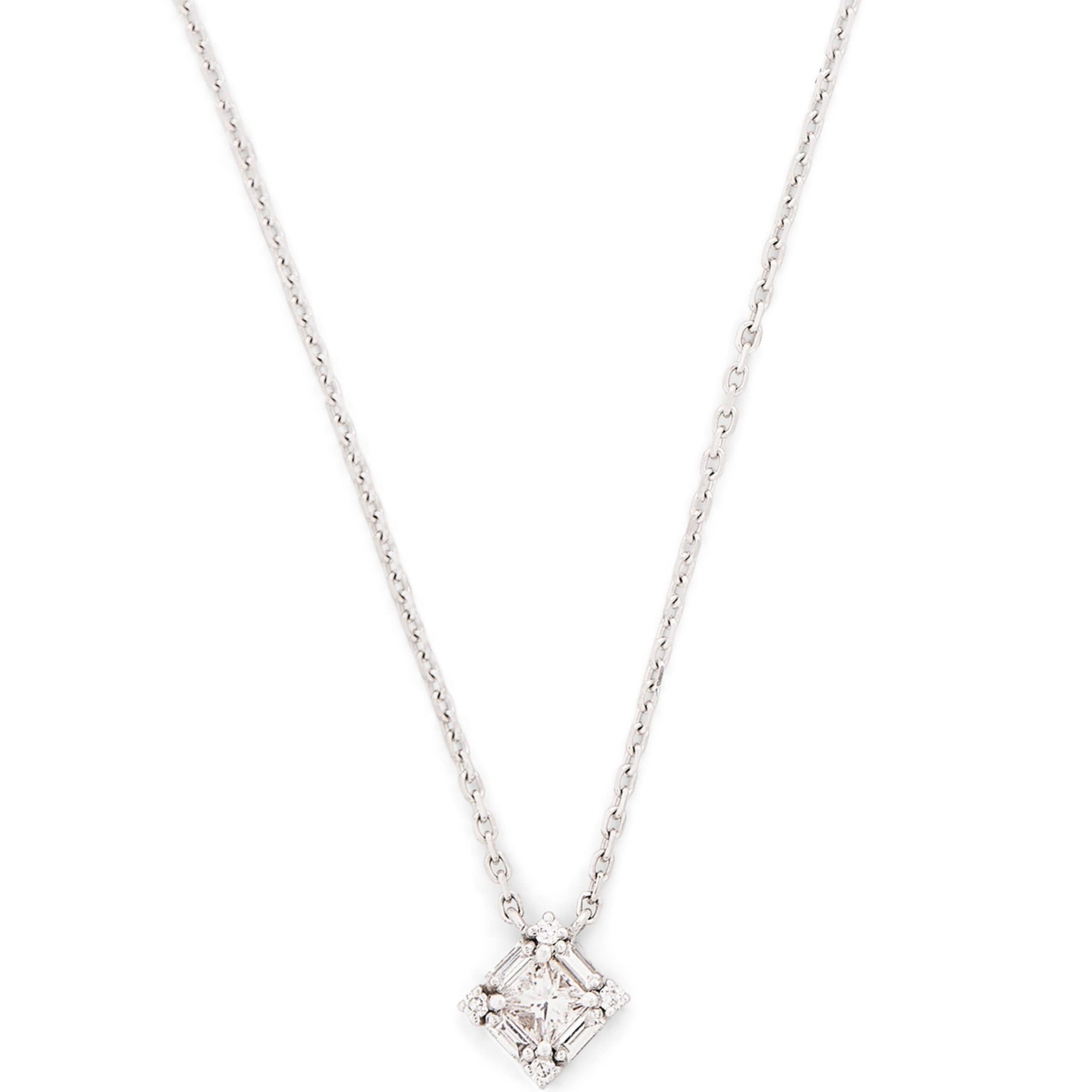 Mini White Gold and Diamond Princess Square Necklace