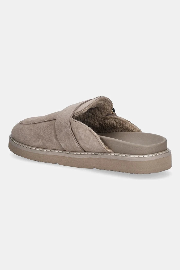 Велурени чехли Tommy Hilfiger TH BUCKLE FUR SUEDE MULE