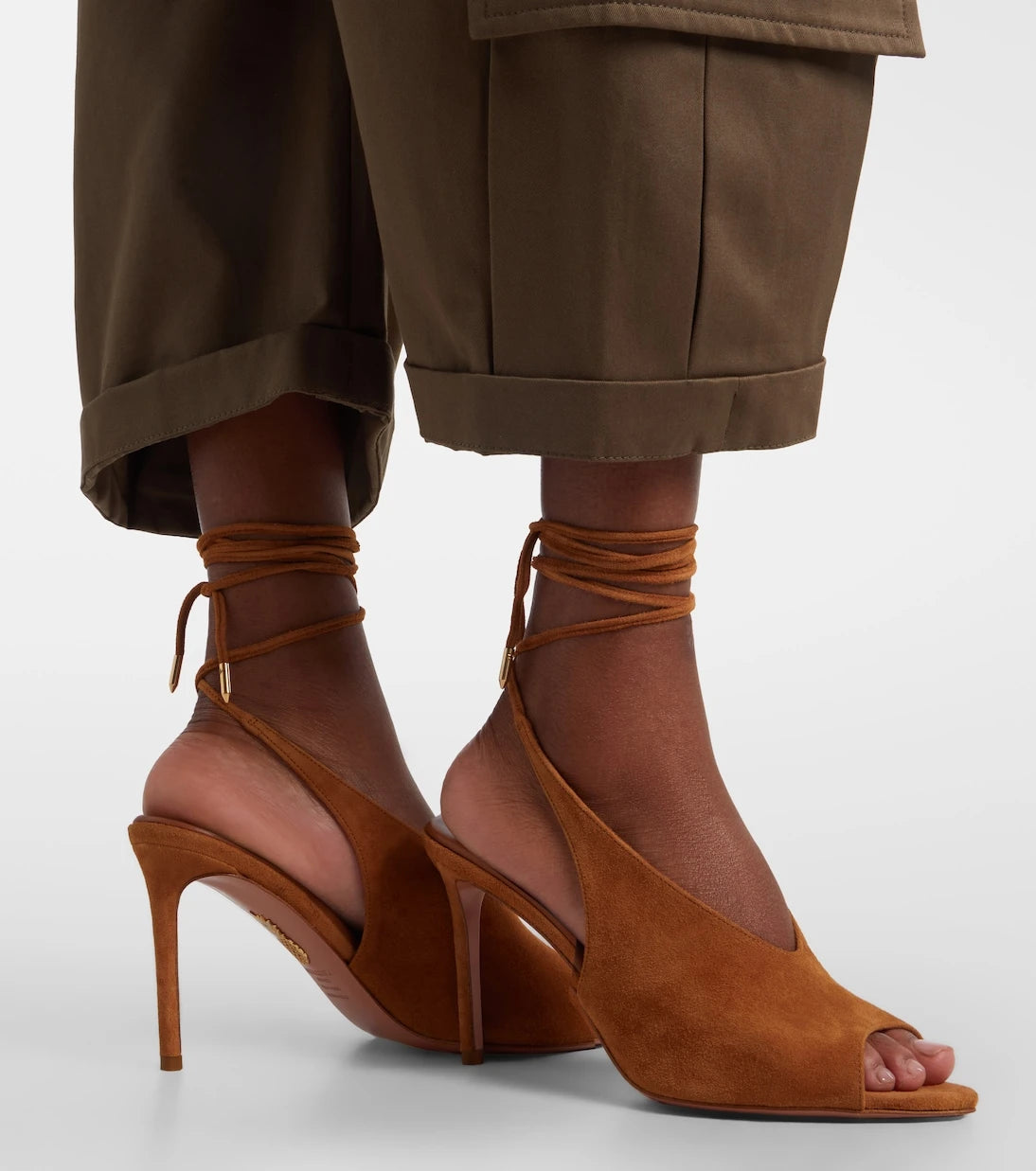 Aquazzura - Lais suede peep-toe slingback pumps