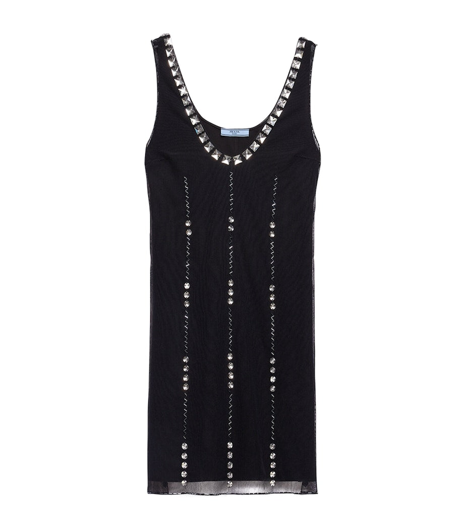 Prada Black Tulle Embellished Mini Dress