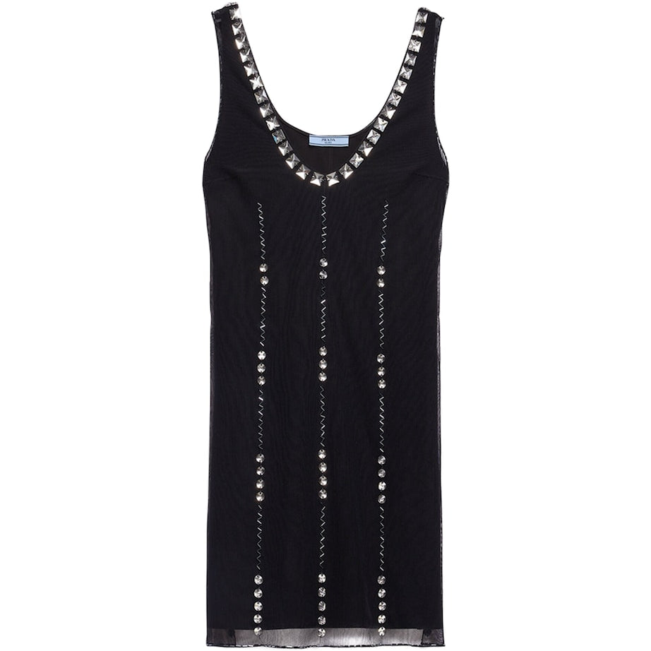 Prada Black Tulle Embellished Mini Dress