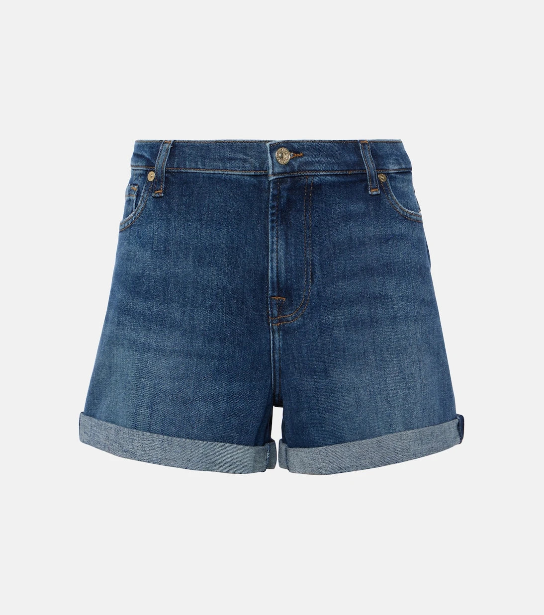 7 For All Mankind - شورت جينز بقصة متوسطة الارتفاع