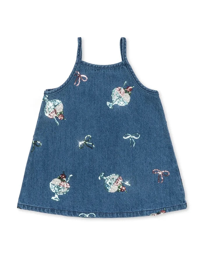 Konges Sløjd MAGOT SEQUIN STRAP DRESS GOTS Çocuk Denim Elbise