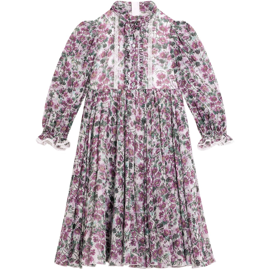 Dolce & Gabbana Kids Silk Crepe Violet Print Dress (8-12+ Years)