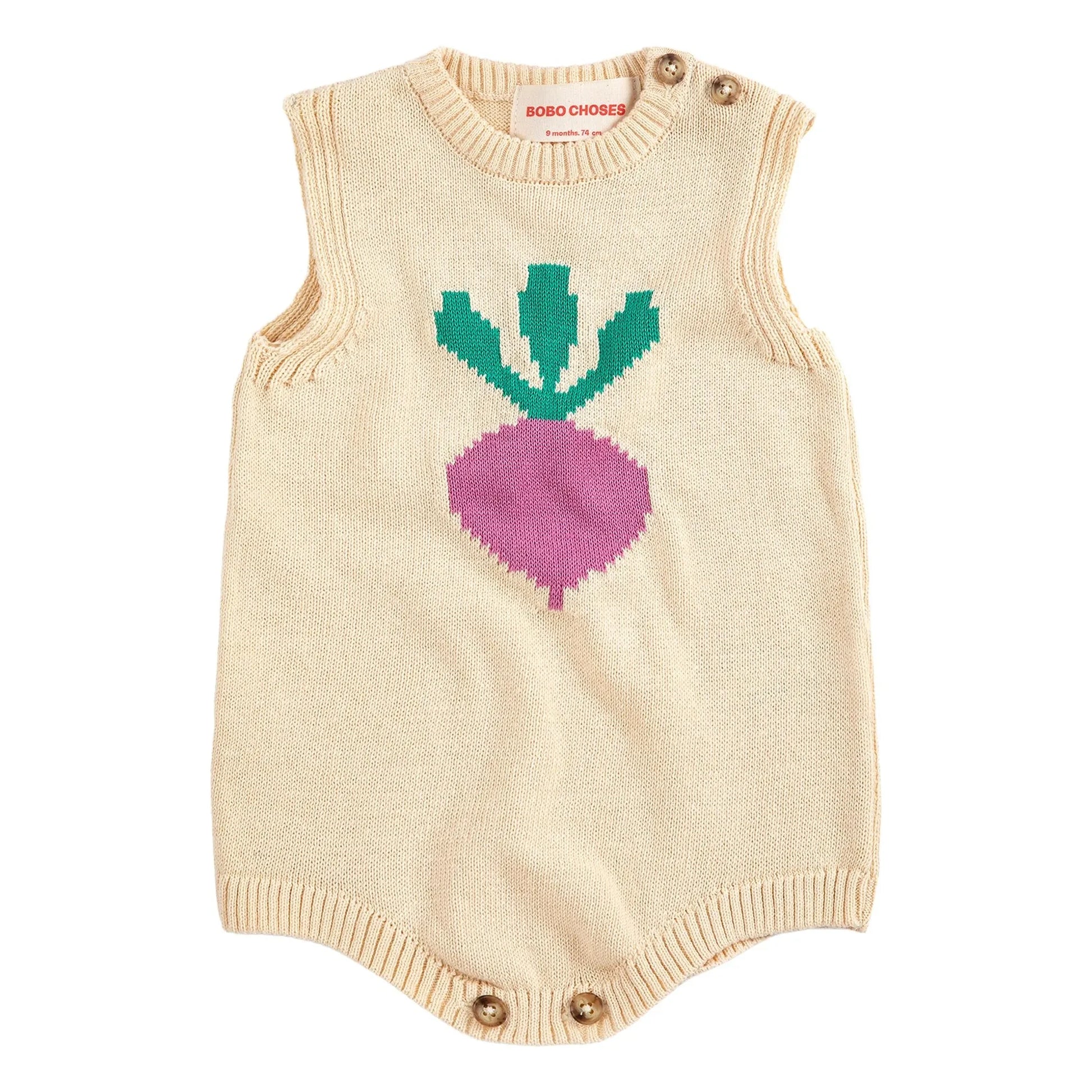 Bobo Choses - Organic cotton knit beet romper | Ecru