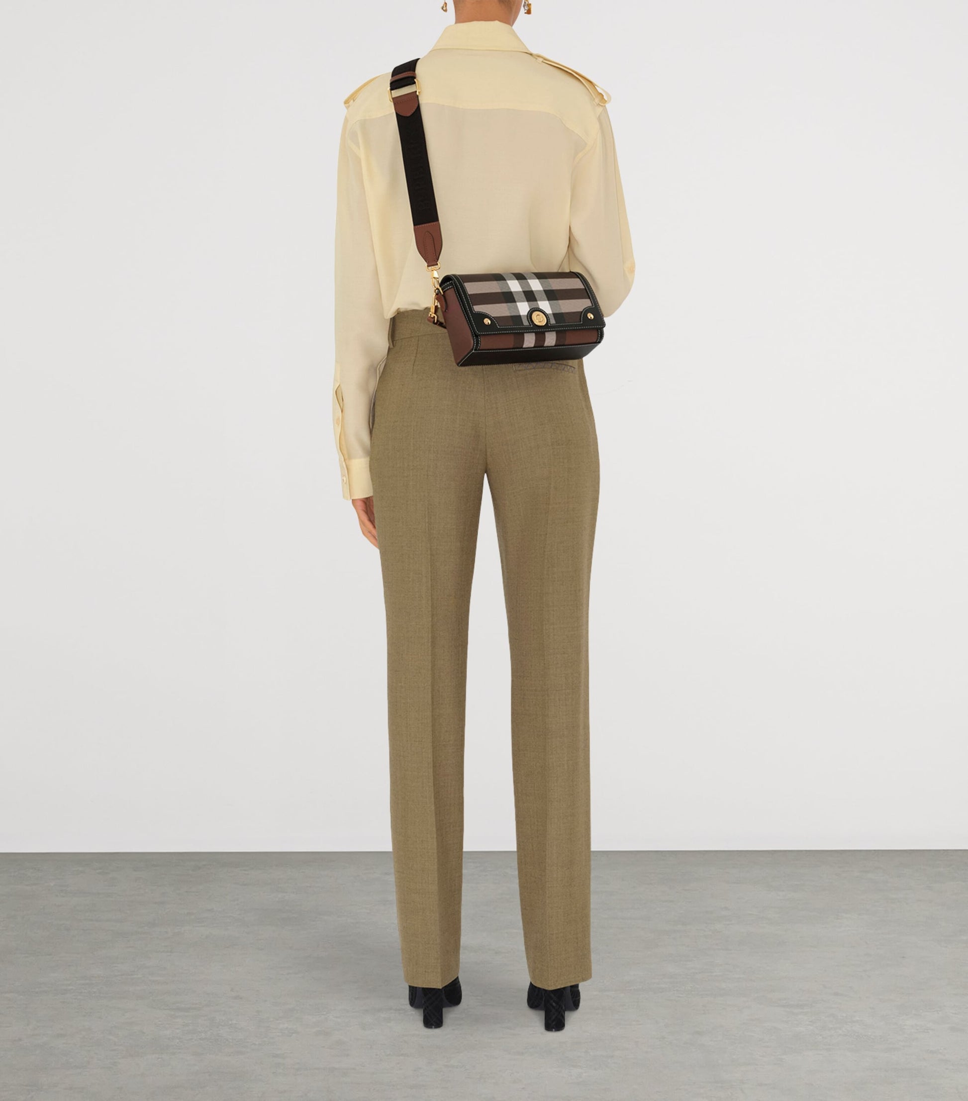 Brown Check Top-Handle Bag