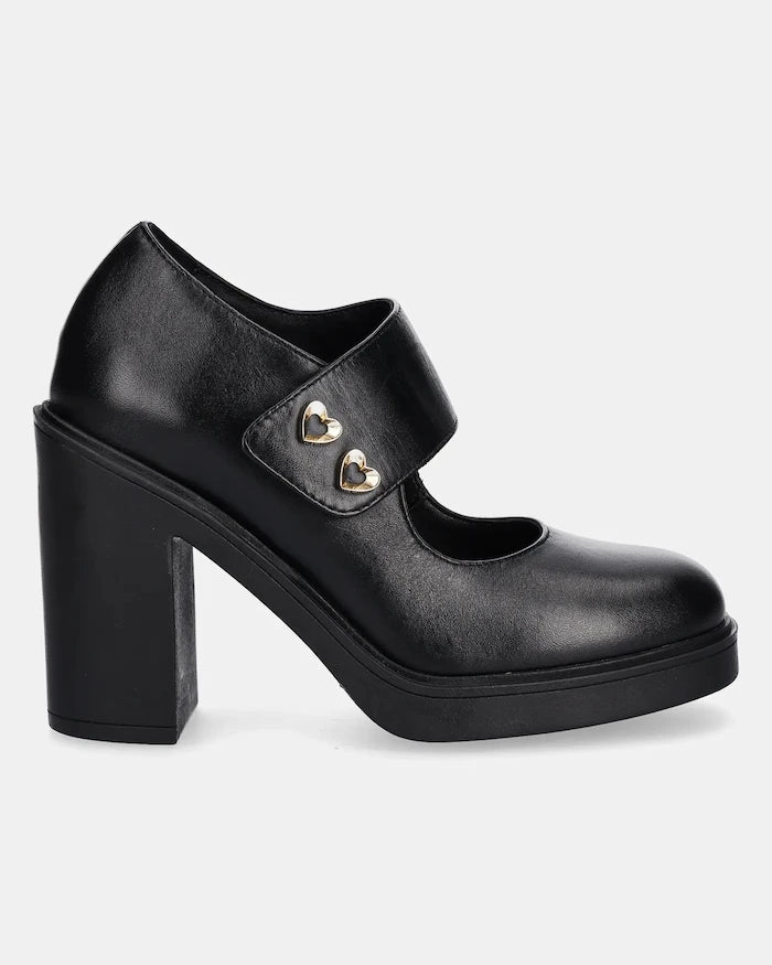 Кожени обувки с дебел ток Love Moschino