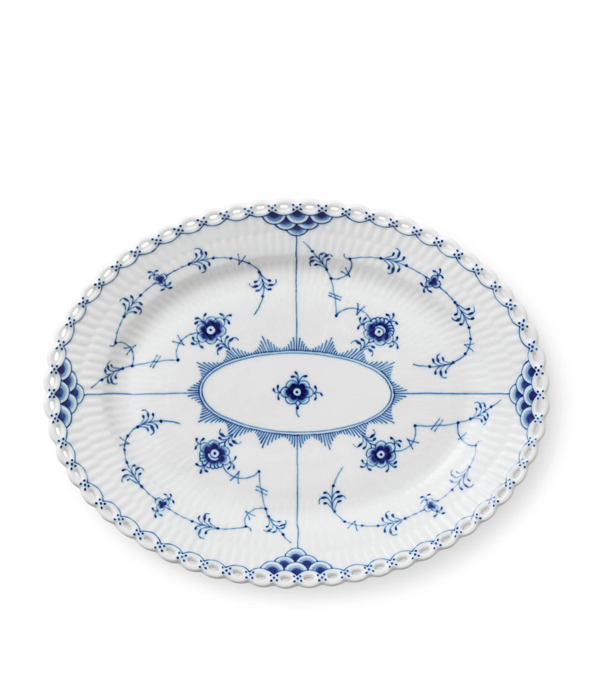 Royal Copenhagen Blue Fluted Full Lace Oval Plate (25cm)