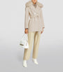 Yves Salomon Beige Wool-Cashmere Fur-Trim Pea Coat