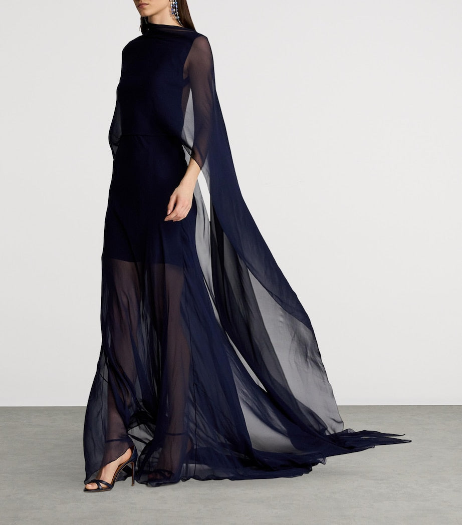 Ralph Lauren Collection Navy Silk Georgette Dylon Dress