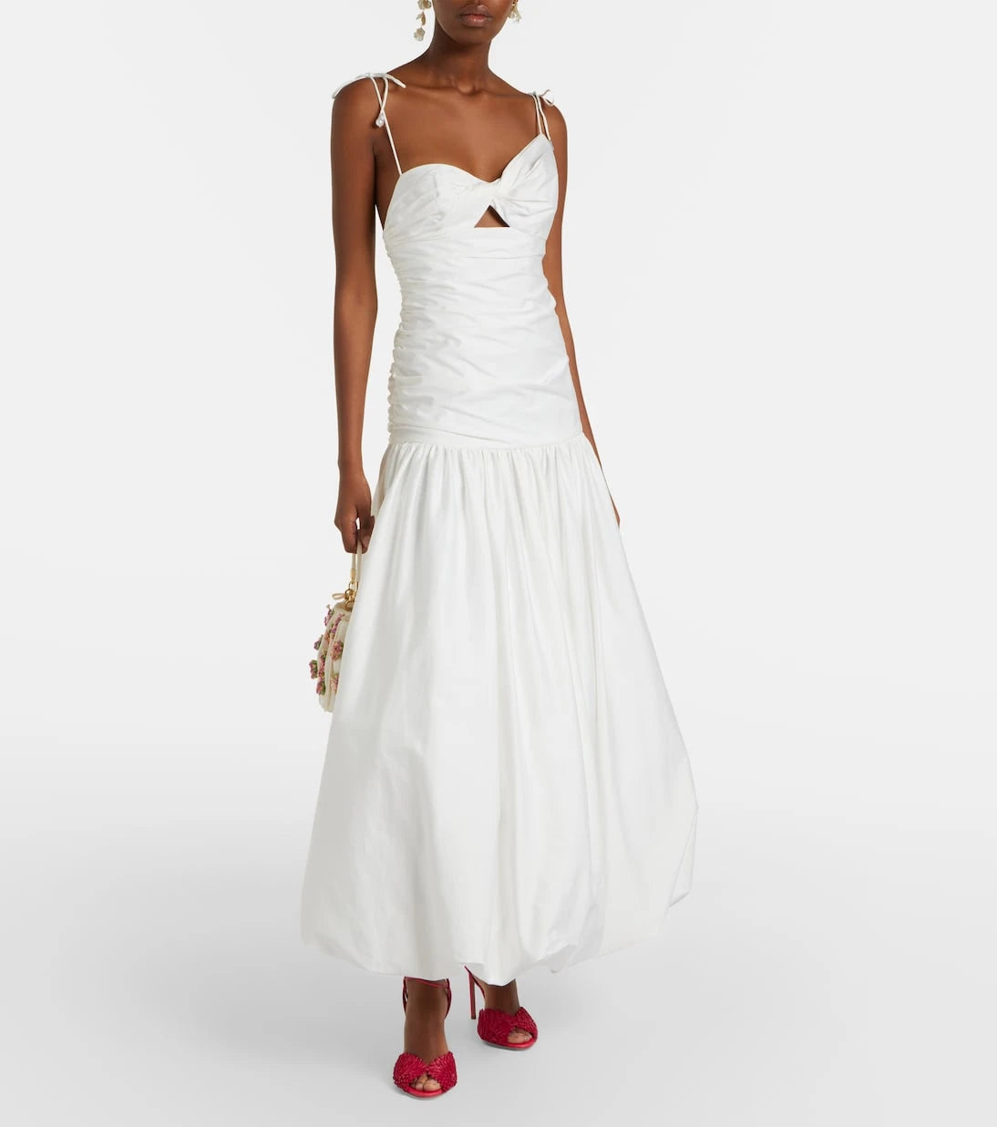 Self-Portrait - Gathered cotton-blend maxi dress