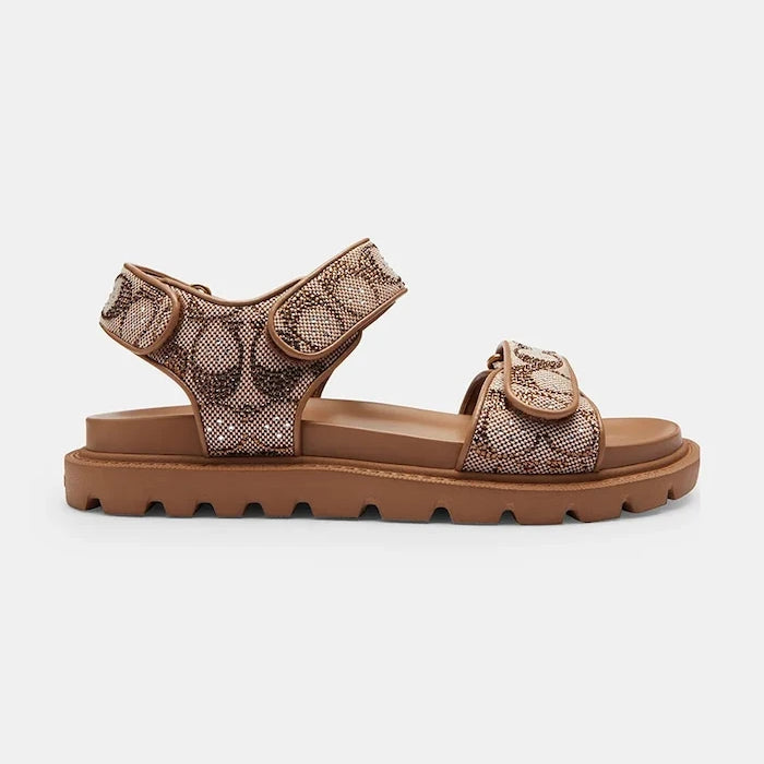 Coach Brynn Crystal Signature Sandal Kadın Düz Taban Deri Sandalet