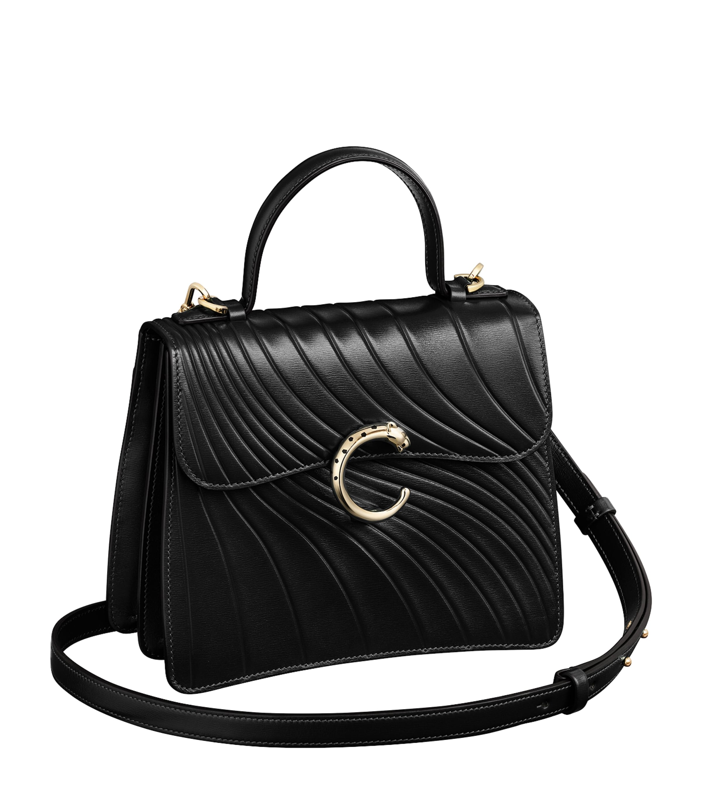 Cartier Black Small Leather Panthère De Cartier Top-Handle Bag