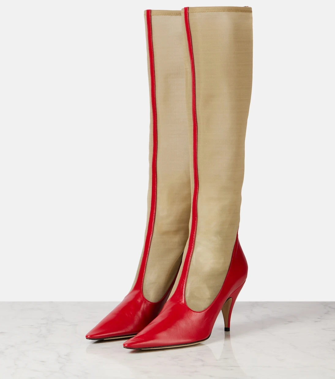 The Row - Mesh and leather knee-high boots