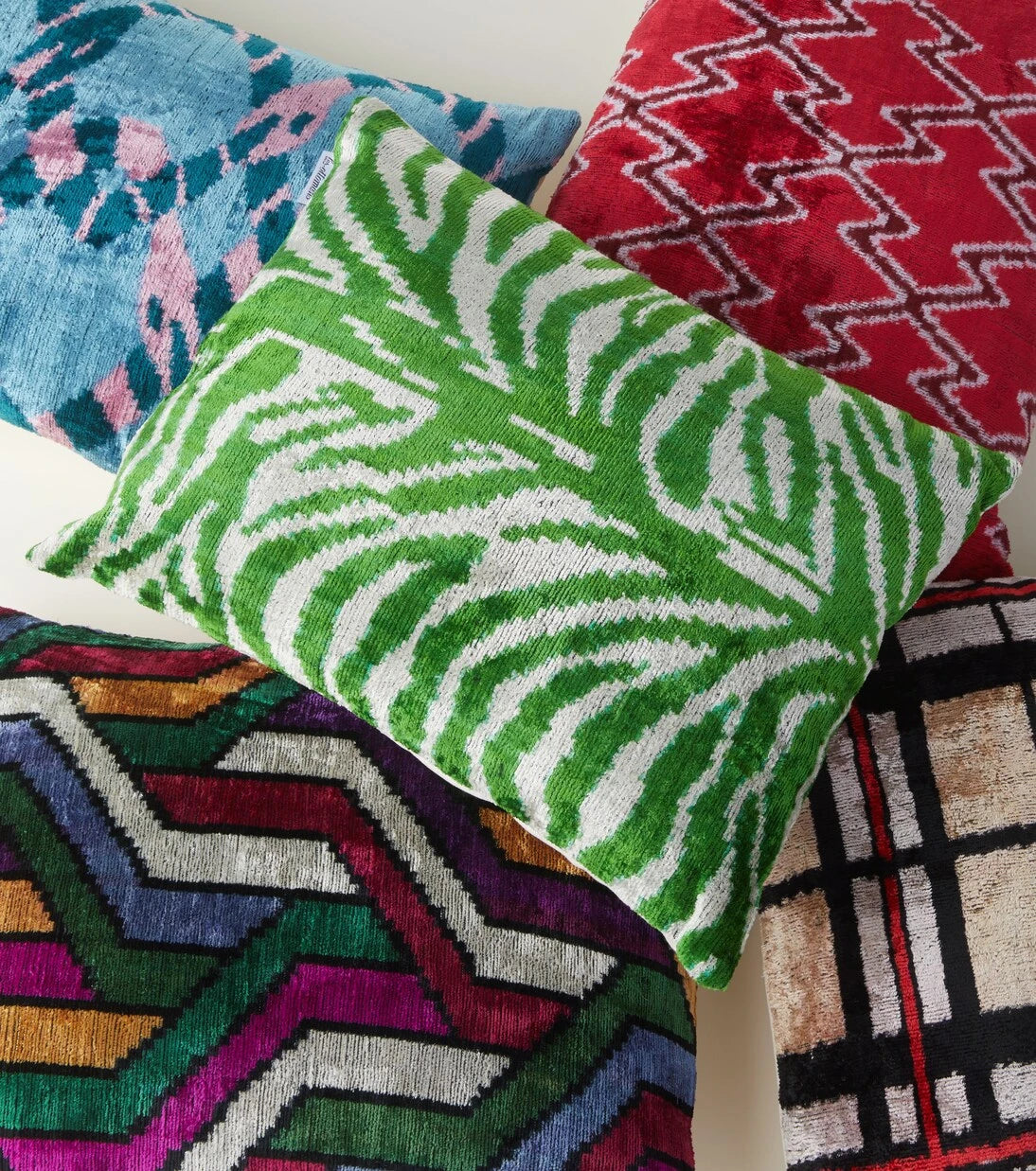 Les-Ottomans - Checked silk velvet cushion