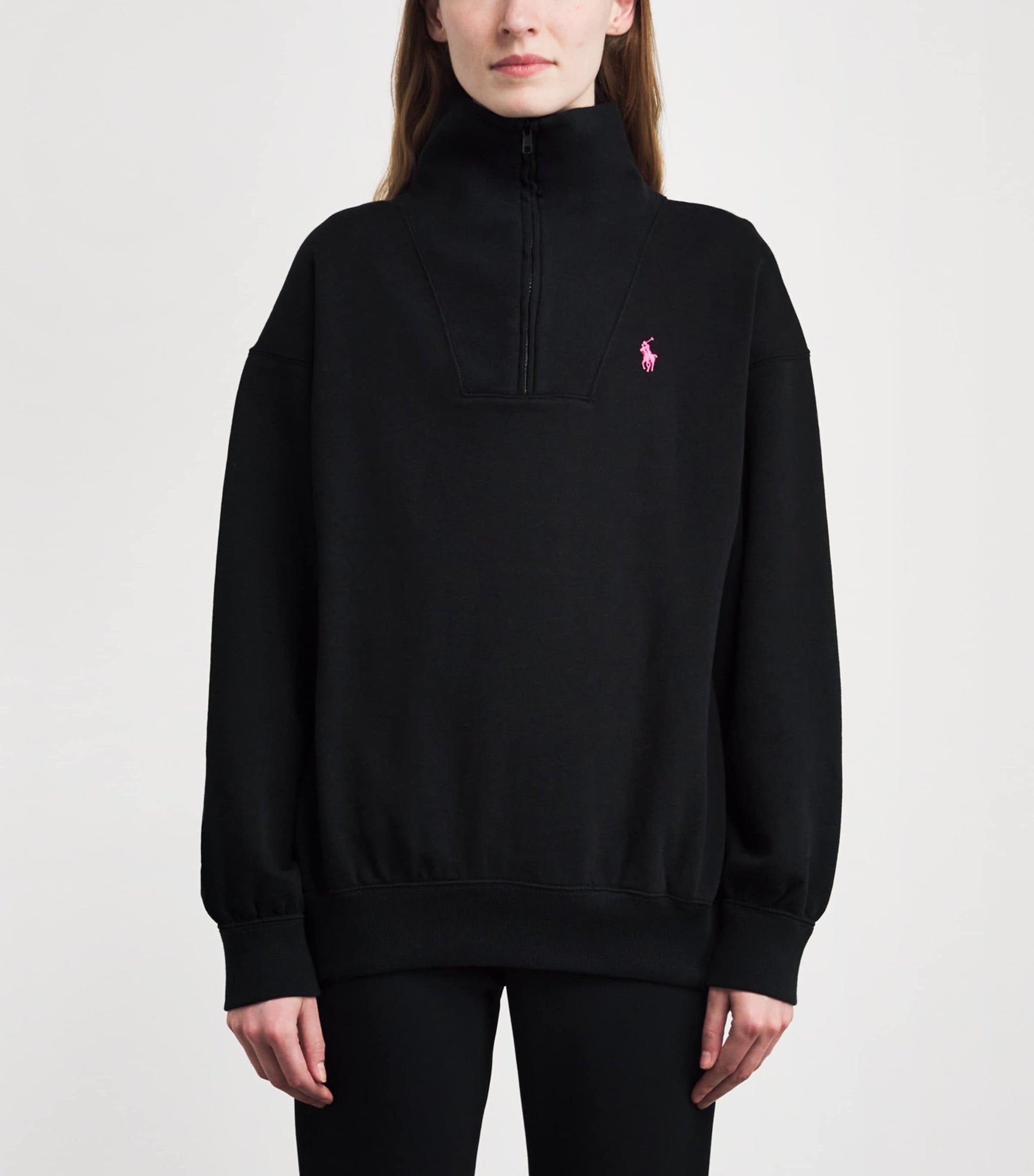 Cotton-Blend Fleece Polo Pony Quarter-Zip Sweater