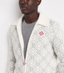 White Monogram Zip-Up Cardigan