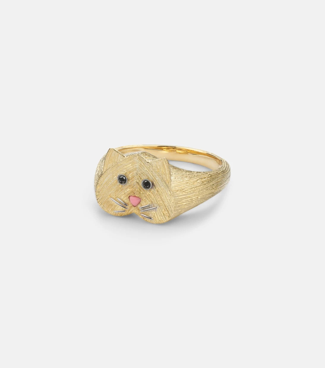 Yvonne Léon - Chevalière Chaton Mini 9kt gold ring with black diamonds