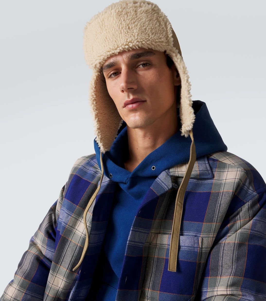 Visvim - Açık renk süet ve koyun yünlü pilot şapkası