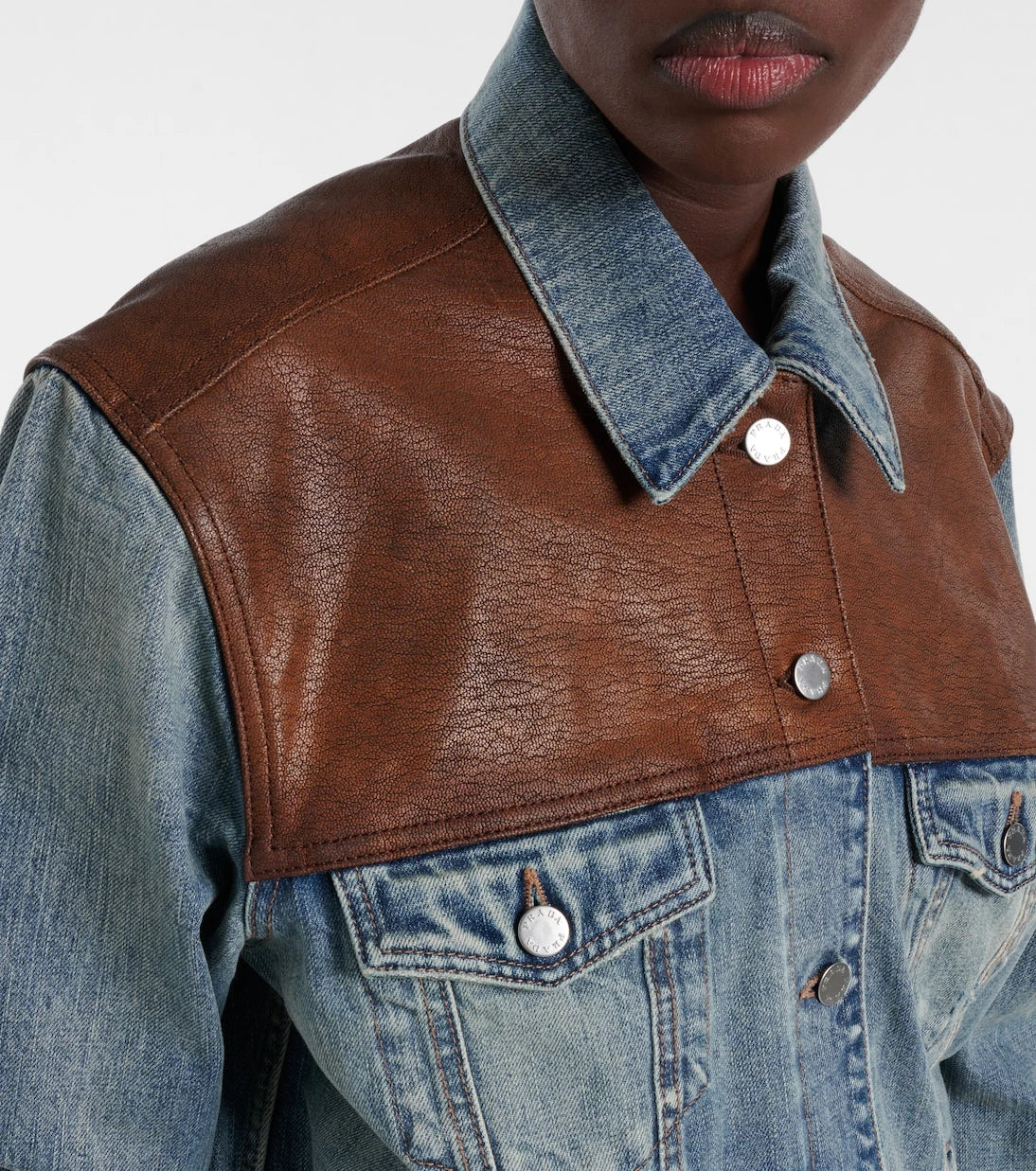 Prada - Leather-trimmed denim jacket