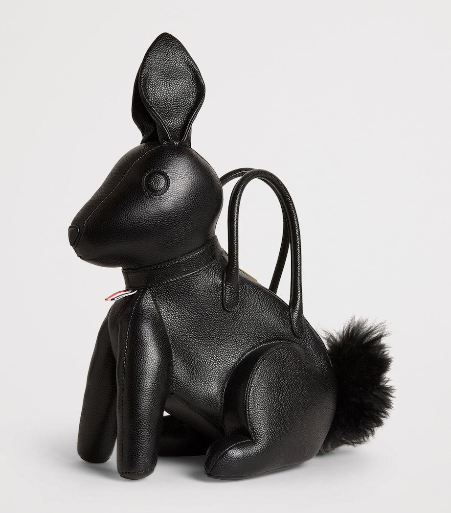 Black Lather Rabbit Top-Handle Bag