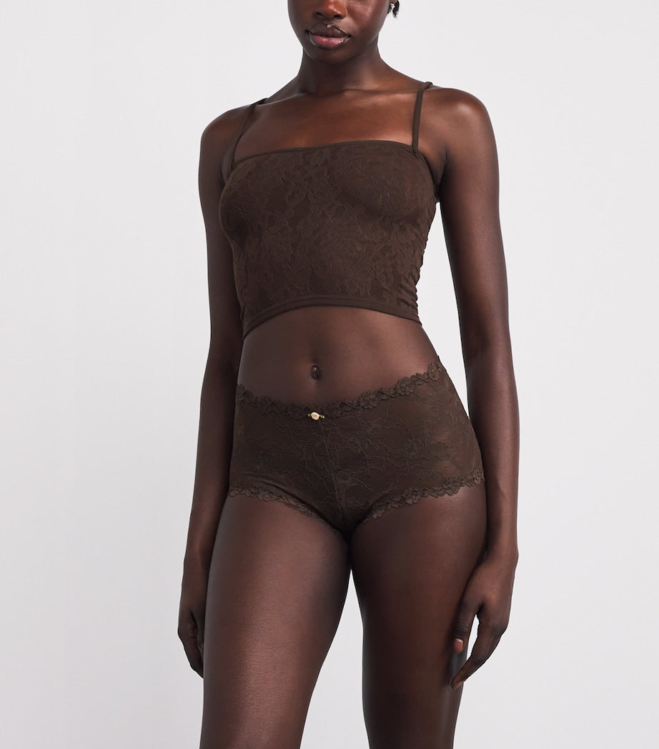 Skims Brown Stretch Lace Boy Short Briefs