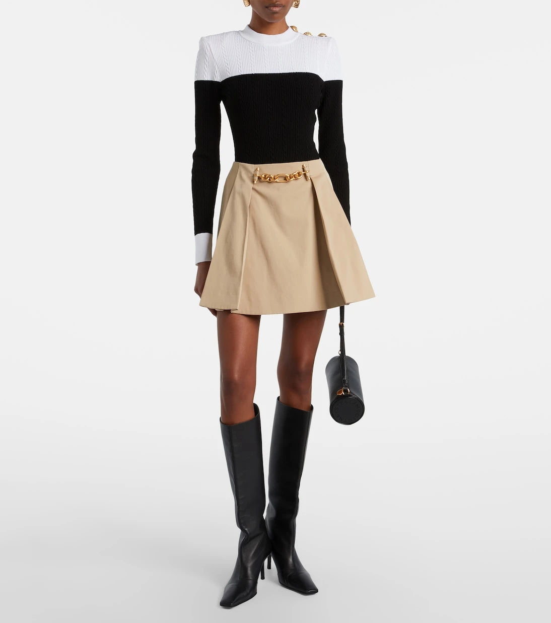 Balmain - تنورة قصيرة من قماش الجاباردين القطني المطوي