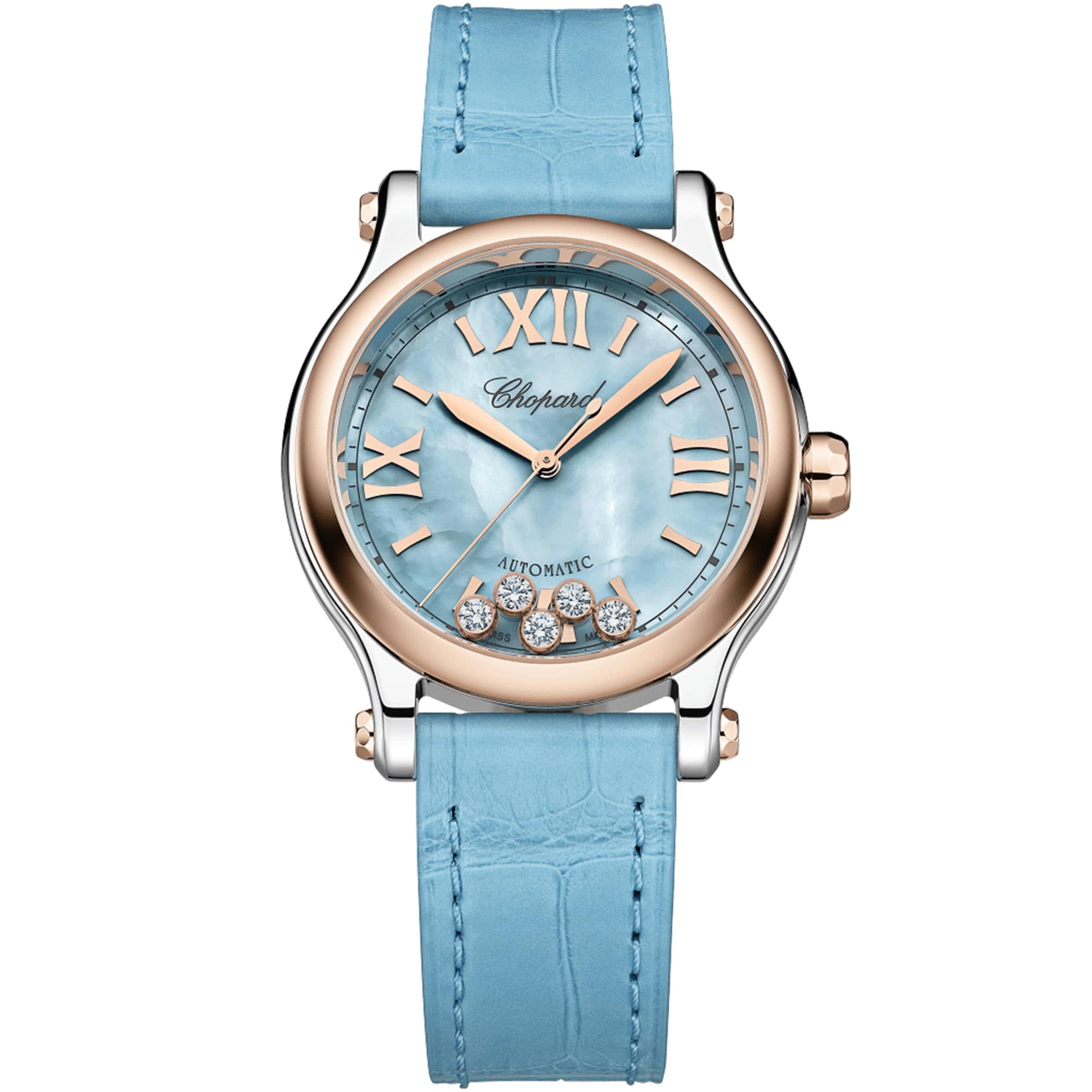 Rose Gold, Lucent Steel and Diamond Happy Sport Watch 33mm