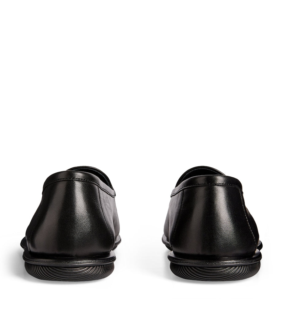 Giorgio Armani Leather Monogram-Embroidered Loafers