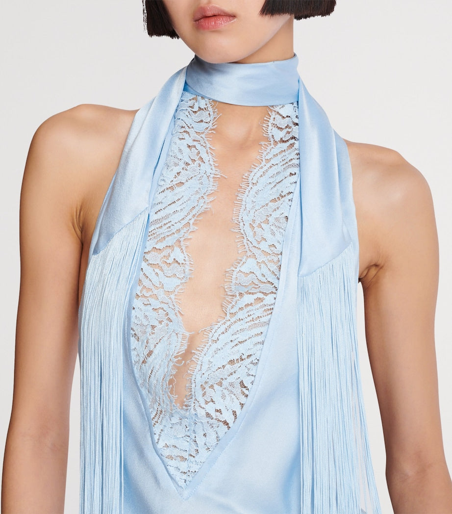 Blue Silk Backless Top