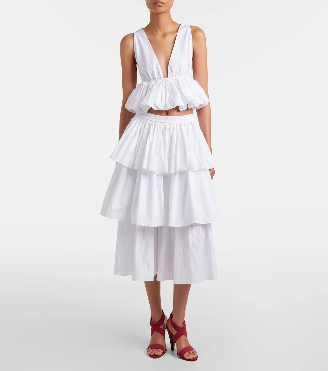 Alaïa - Ruffled tiered cotton midi skirt