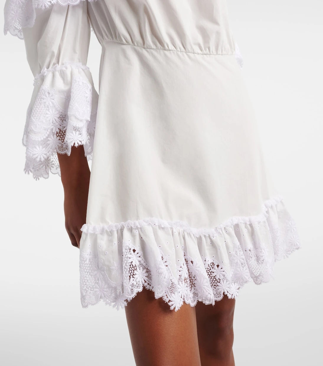 Saint Laurent - Embroidered ruffled cotton poplin minidress