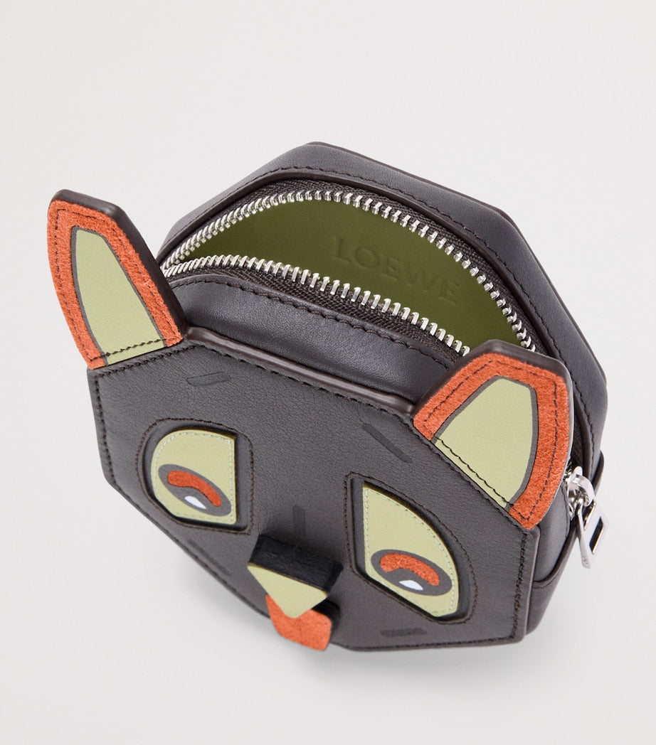 LOEWE Black Leather Futurist Cat Coin Purse