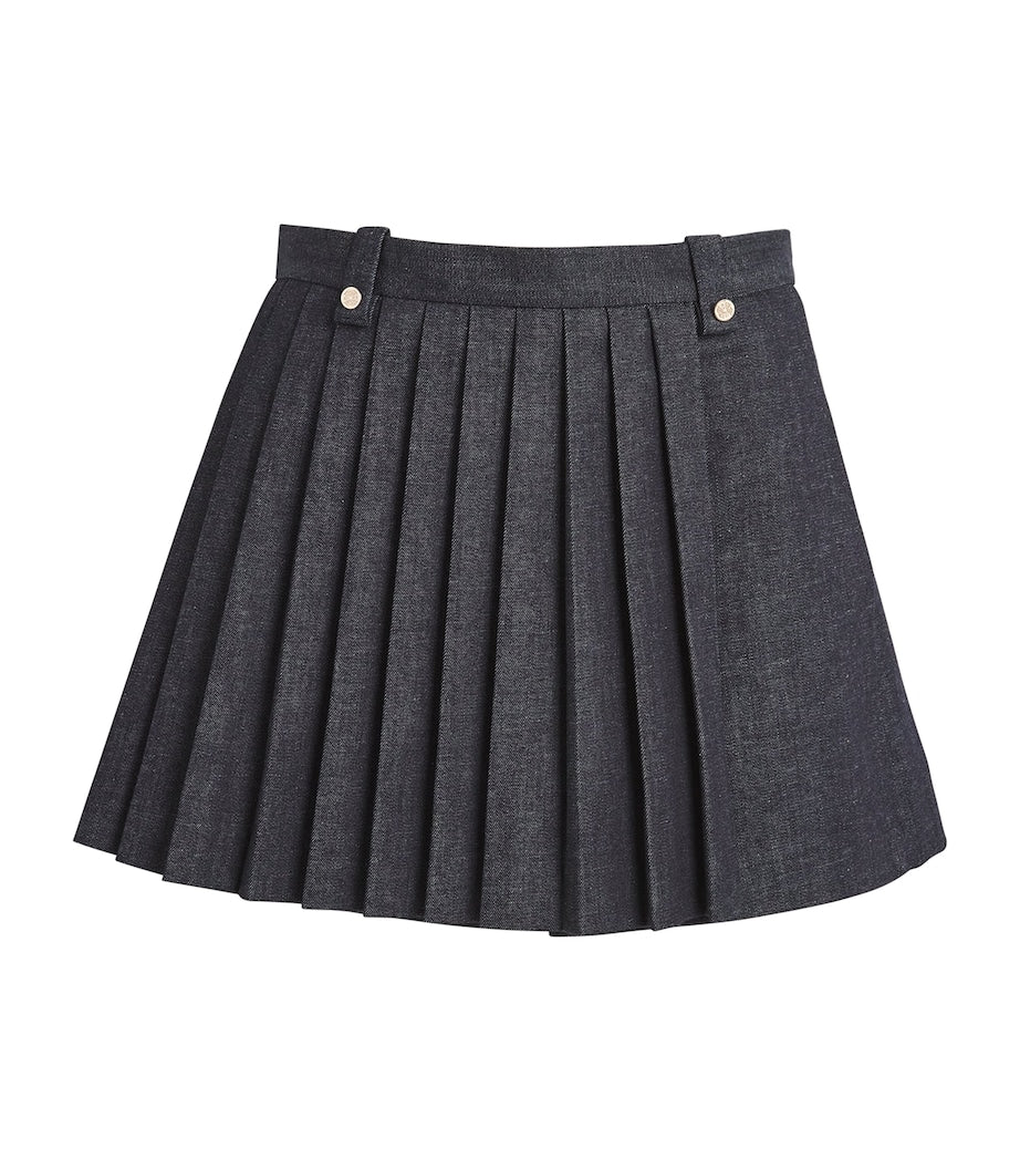 Black Denim Pleated Skort